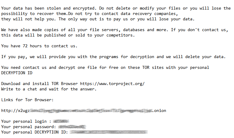 Содержимое текстового файла с требованием выкупа за расшифровку