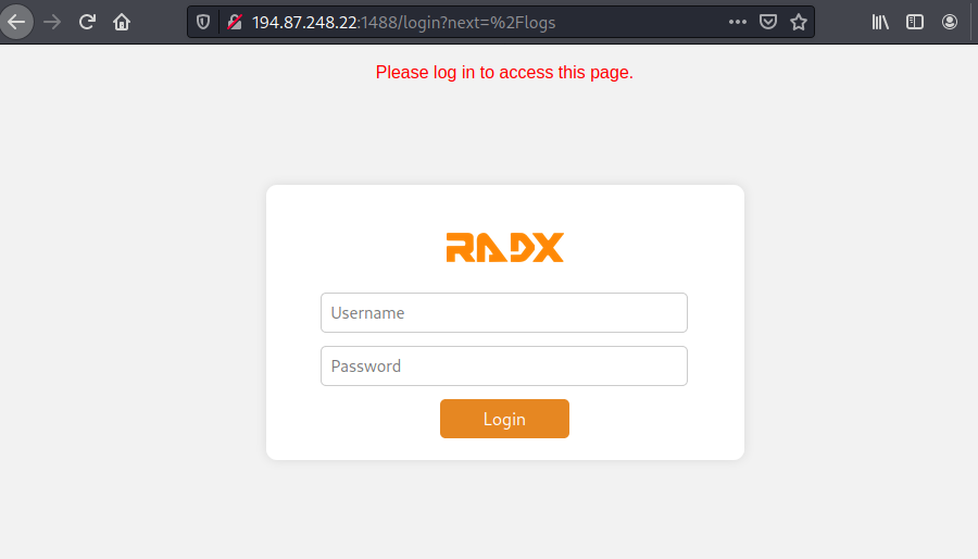 Скриншот формы авторизации RADX