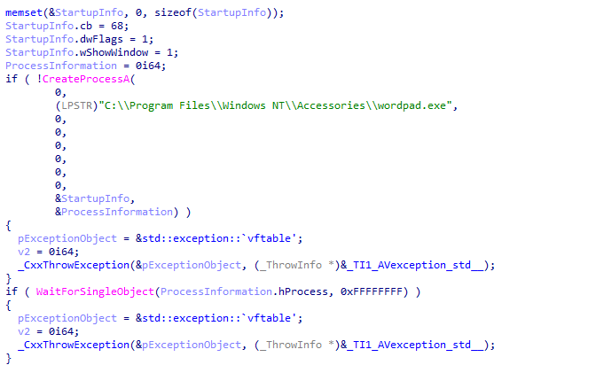 Buhtrap RAT процесс Wordpad.exe без аргументов