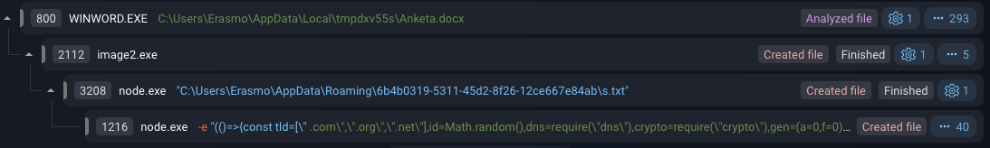 аргумент дочернего процесса node.exe