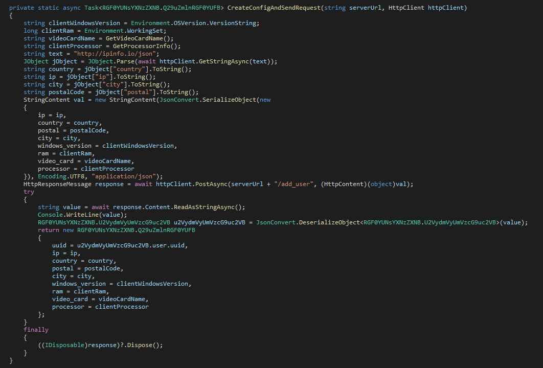 Фрагмент кода, отвечающий за создание и отправку конфигурационного файла