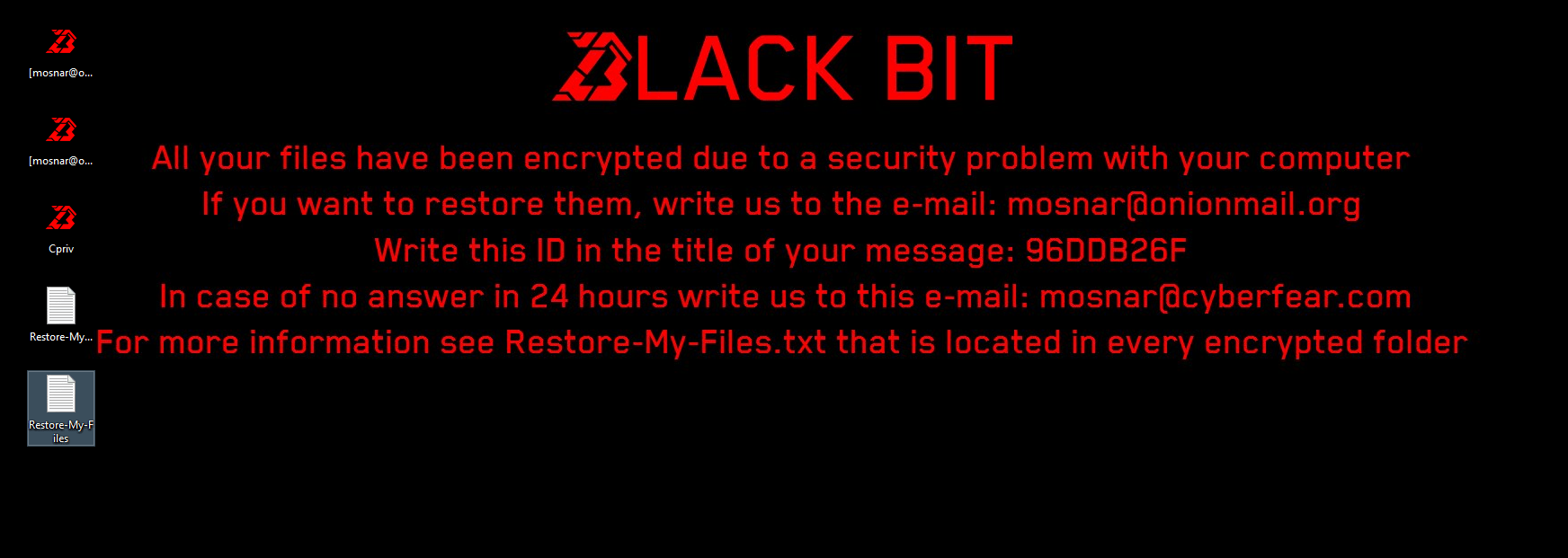 Вид рабочего стола после шифрования BlackBit