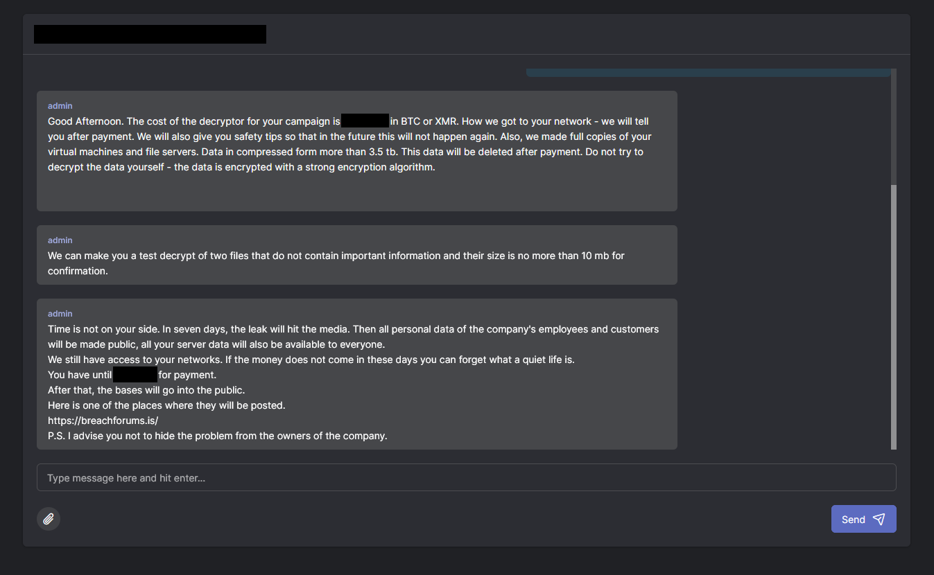 Сообщения злоумышленников в чате