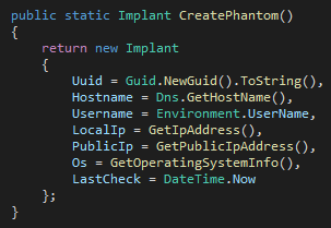 Инициализация объекта Implant PhantomCore