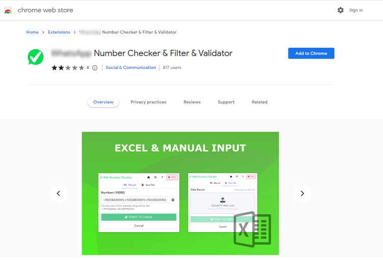 Чекер номеров в Chrome Web Store